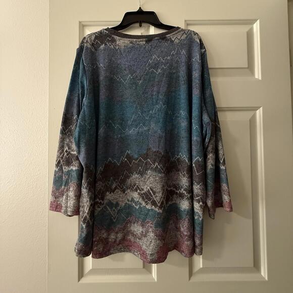 Ali Miles Wearable Art Blue Gray Pink Cozy Knit Shirt Top Sz 3X Women’s - Picture 11 of 12